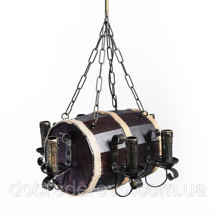 Люстра дерев'яна Бочечка 6 св, ексклюзивна, Світильник у формі бочонка Вижниця - фото 1