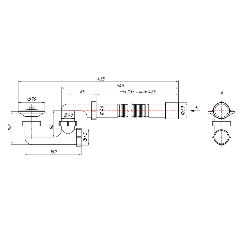 Сифон для душевого поддона Lidz (WHI) 60 04 P001 00 с ревизией (выход 40/50 мм) Киев - изображение 6