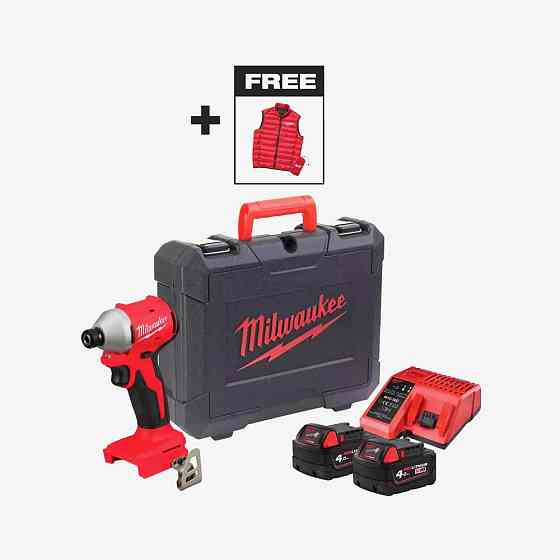 Гвинтокрут ударний акумуляторний безщітковий MILWAUKEE M18 BLIDRCMC-402C (190Нм) (+ заряд.пристрій, 2 акум., HD кейс) + жилетка Одеса