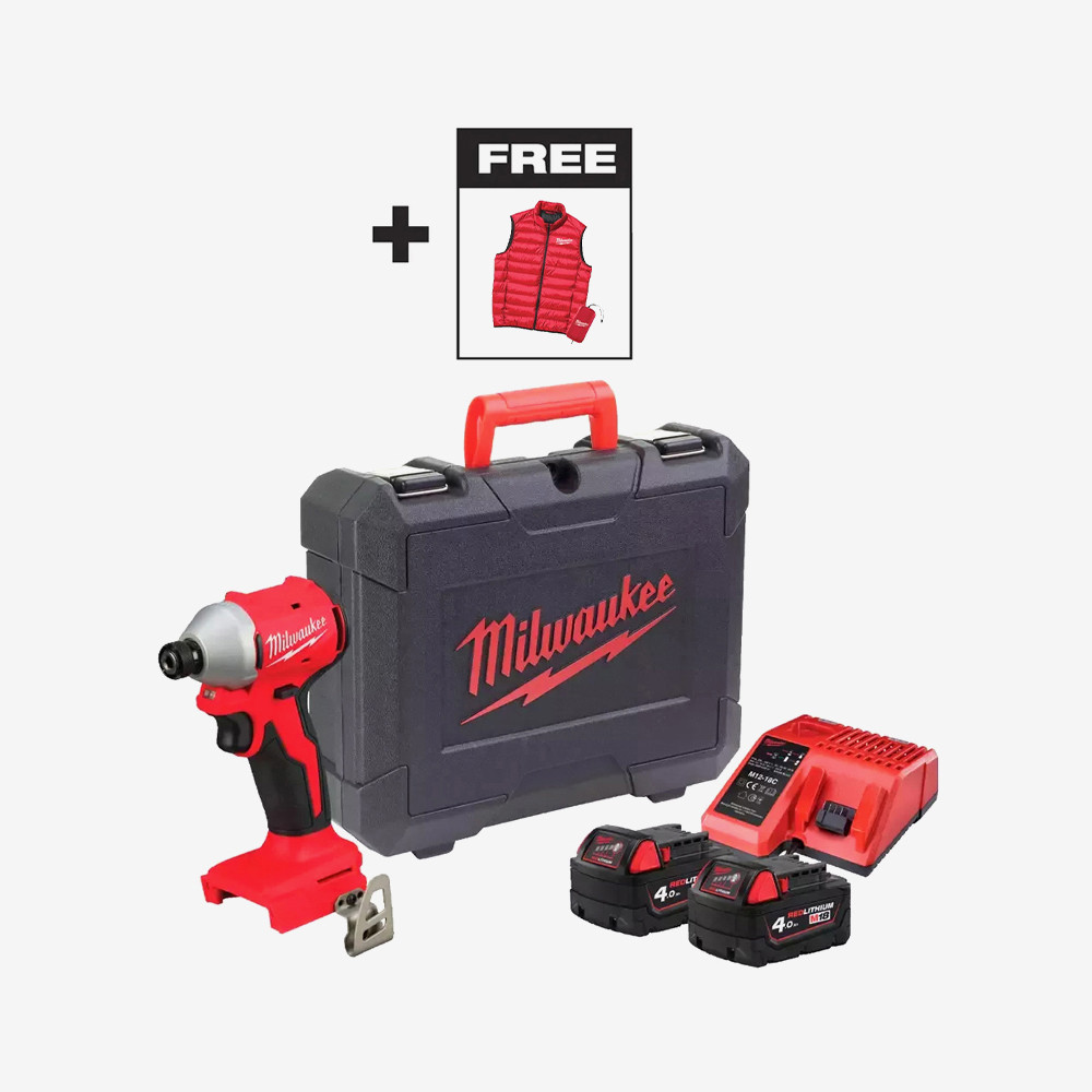 Гвинтокрут ударний акумуляторний безщітковий MILWAUKEE M18 BLIDRCMC-402C (190Нм) (+ заряд.пристрій, 2 акум., HD кейс) + жилетка Одеса - фото 1