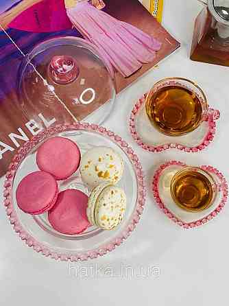 Тортівниця кришка+підставка для торта «Рожеве Серце» 19.5 см прозоре з рожевим обідком у вигляді серця Київ