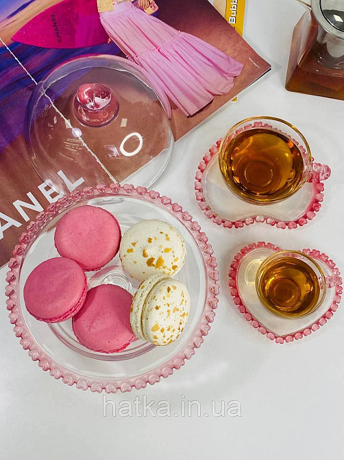 Тортівниця кришка+підставка для торта «Рожеве Серце» 19.5 см прозоре з рожевим обідком у вигляді серця Київ - фото 3