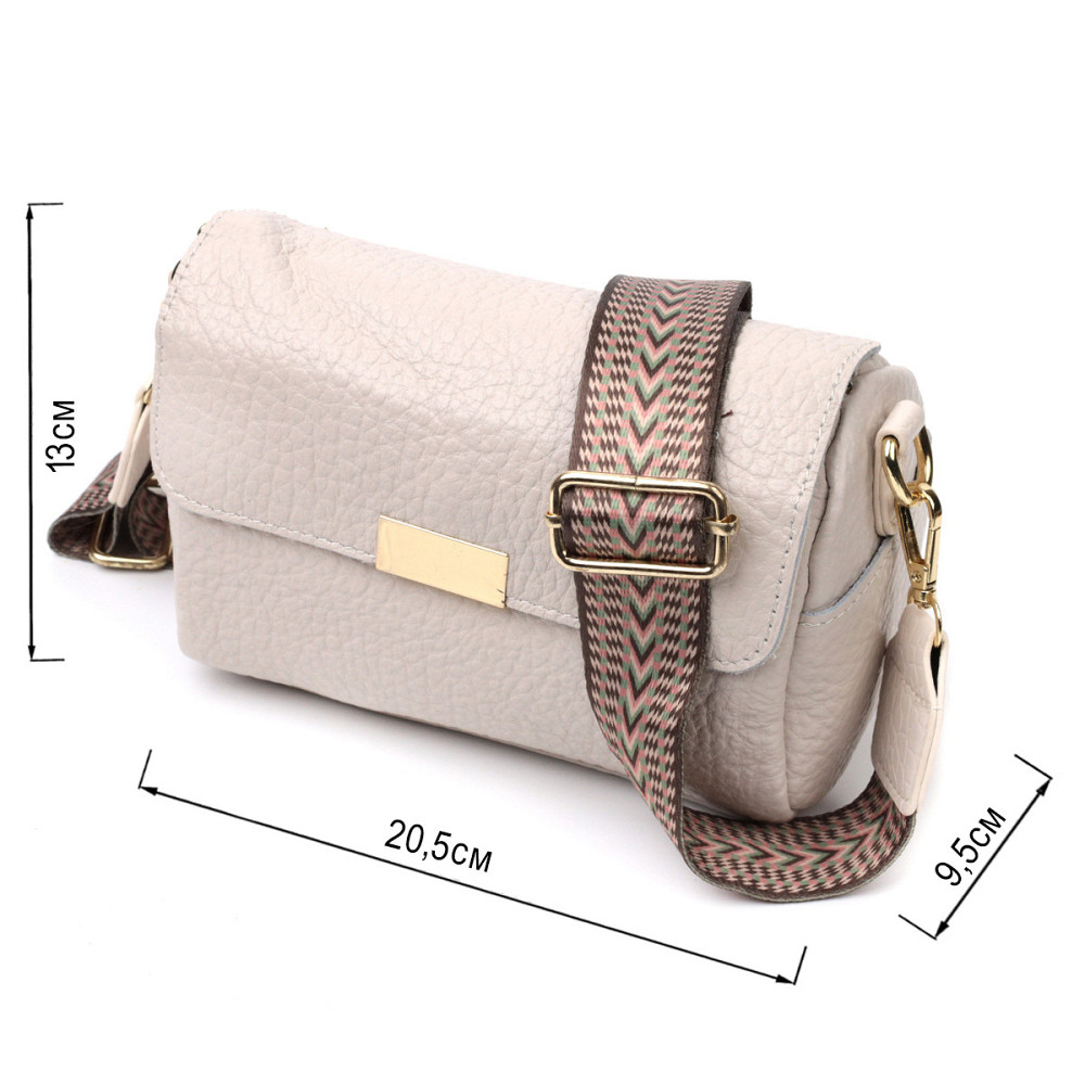 Красива жіноча шкіряна сумка з оригінальною плечовою лямкою Vintage 22404 Біла Київ - фото 3