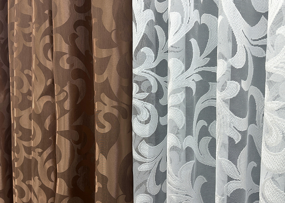 Комплект штор VR-Textil Жаккард Вензель 150х270 2шт и Тюль 400х270 478ш-1147т Коричневый с белым 71-103/3 Киев - изображение 7