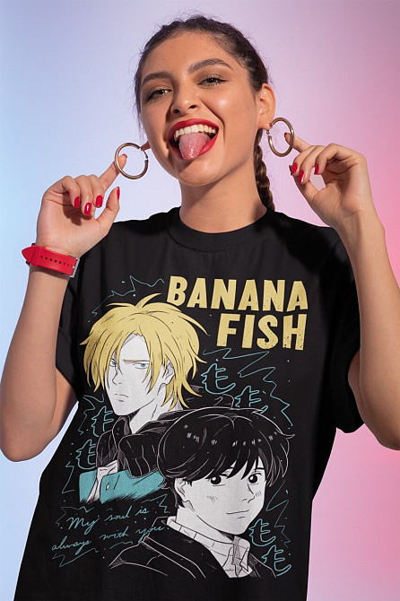 Футболка з аніме принтом Аніме Банана Фісх Асх оверсайз (S/M/L) Чорний AnimeJ0549 Дніпро - фото 1
