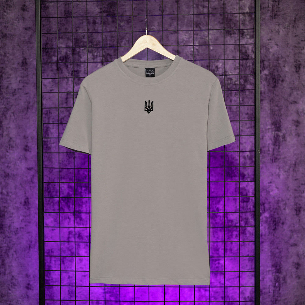 Футболка мужская однотонная стальная Pobedov Peremoga - Герб чорна вишивка Киев - изображение 1