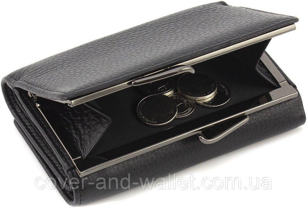 Женский черный кошелек небольшого размера из натуральной кожи с монетницей Marco Coverna W 003 Киев - изображение 2