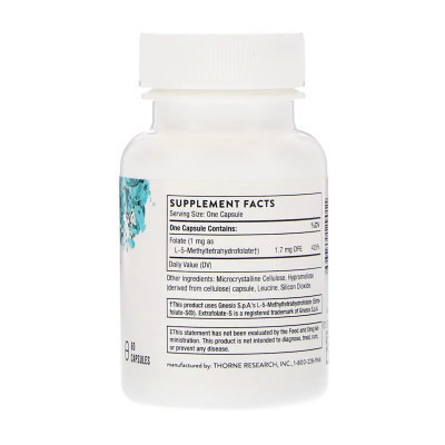 Витамин Thorne Research Фолиевая Кислота, Метилфолат, 5-MTHF, 1 мг, 60 капсул (THR-12901) Винница - изображение 2