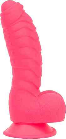 Ребристий фалоімітатор на присосці ADDICTION — Tom 7″ Dildo With Balls — Pink, віброкуля в подарунок Sex Aura Київ