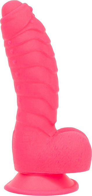 Ребристий фалоімітатор на присосці ADDICTION — Tom 7″ Dildo With Balls — Pink, віброкуля в подарунок Sex Aura Київ - фото 2