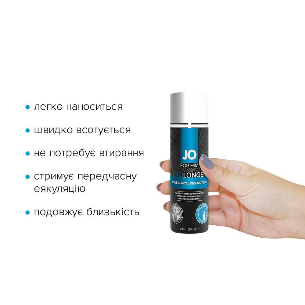 Пролонгувальний спрей JO Prolonger Spray with Benzocaine (60 мл) не містить мінеральних масел Sex Aura Київ - фото 2