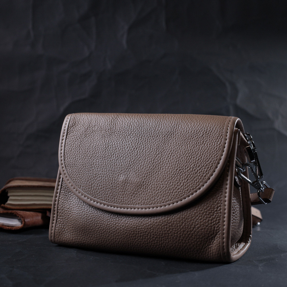 Кожаная женская сумка с полукруглым клапаном Vintage 22257 Бежевая Киев - изображение 10