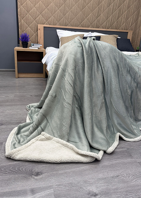 Плед двосторонній 155х200 см (+-5см) із штучною овчиною Світло-сірий з бежевим (87-066) Київ - фото 8