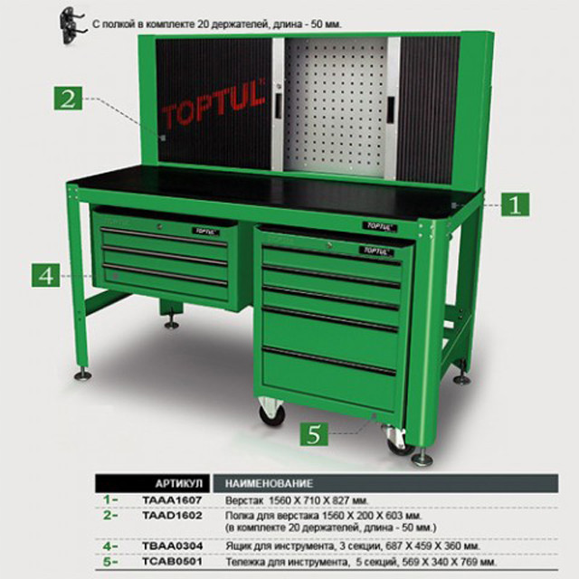 Верстак слесарный TOPTUL 1560*710*827мм TAAA1607 Одесса - изображение 2