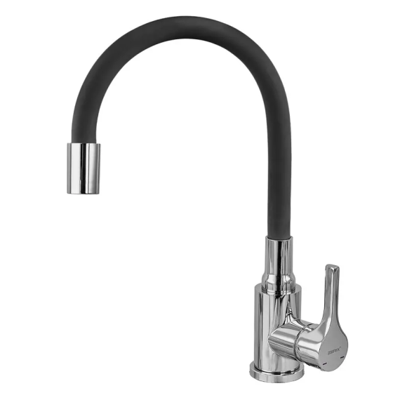 Змішувач для кухні Zerix Rex-011 Chrome Refl.Black з нержавіючої сталі (Колір хром+силіконовий вилив чорний) (ZX6127)   ( 27162 ) Харьков