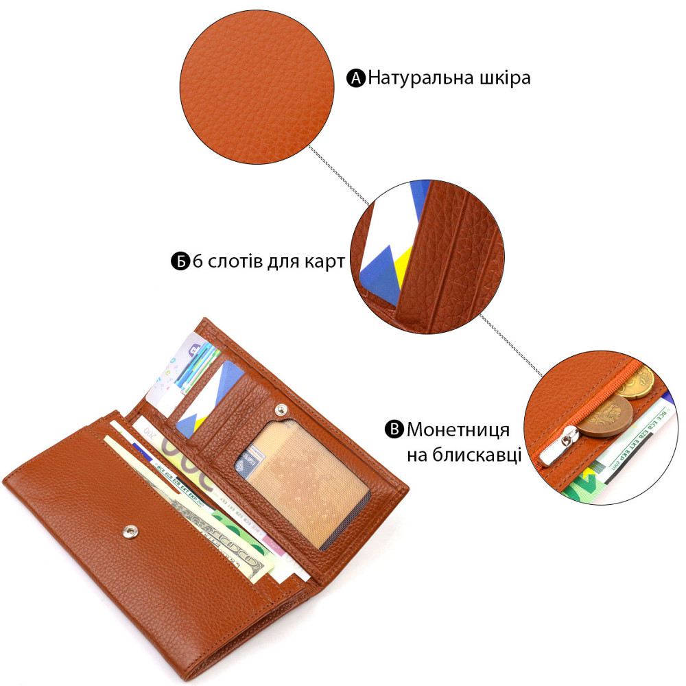 Женский удобный кошелек из натуральной кожи Коричневый (CANPELLINI) Киев - изображение 8