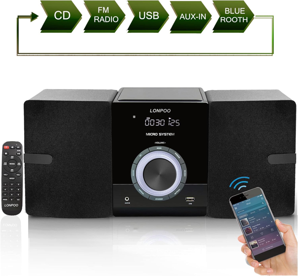 Музыкальный центр Hi-Fi микросистема LONPOO LP-886: CD-плеер, Bluetooth, USB, FM-радио, 30 Вт, DSP, Пульт ДУ, Black Киев - изображение 9