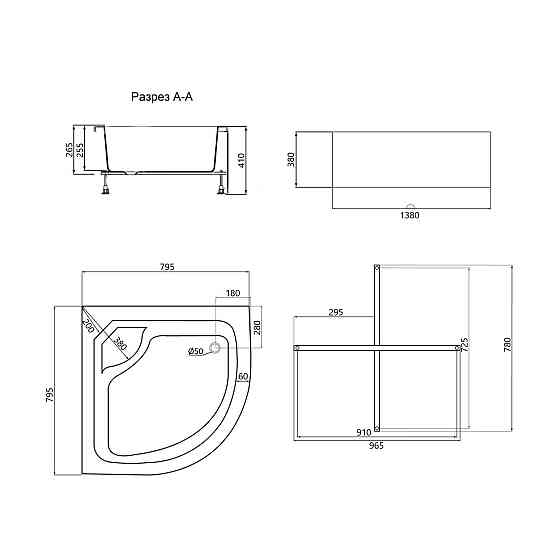 Душовий піддон Lidz KAPIELKA ST80x80x41 см з панеллю Київ