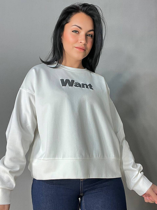 Світшот жіночий U S 293 широкий оверсайз трикотаж напис WANT, білий, one size Київ - фото 1
