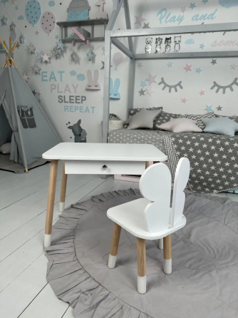 Дитячий столик зі стільчиком Метелик та ящиком для олівців та розмальовок (Білий) Вінниця