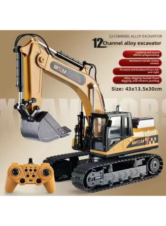RC екскаватор 12 каналів 2.4GHz 🚜 радіокерований з металевим ковшем, 680° поворот, акумулятор, дитячий будівельний екскаватор Київ