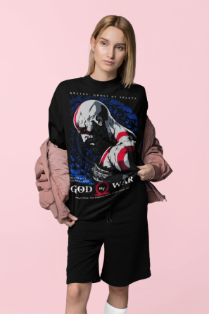 Футболка з аніме принтом Год Вар Кратос Гхост оверсайз (S/M/L) Чорний AnimeJ0582 Дніпро