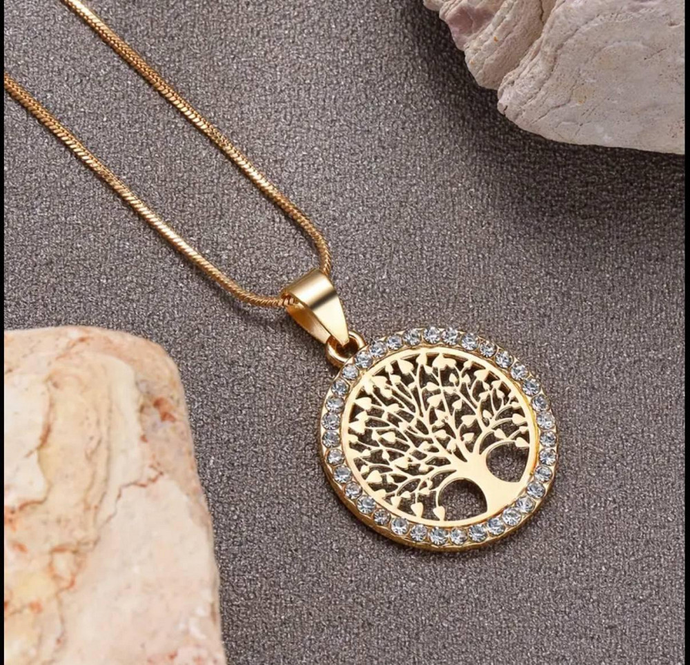 Кулон Дерево Жизни — позолоченное ожерелье с цирконием, женская цепочка 42+5 см Киев - изображение 1