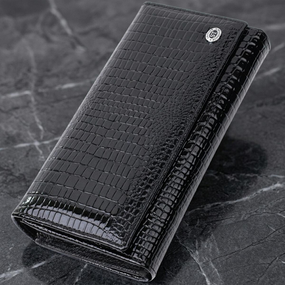 Лакированный кожаный кошелек с блоком для кредитных карт ST Leather 22683 Черный Киев - изображение 11