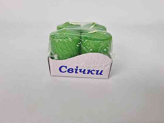 Цветная Цилиндр парафиновая свеча (40/60) ЗЕЛЕНАЯ крашеная  внутри белая (4 шт) Харьков