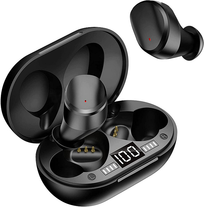 Bluetooth наушники, беспроводные IPX7 5.0 с глубокими басами, мини-цифровой ЖК-дисплей, зарядный футляр, шумоподавление, сенсор Киев - изображение 2