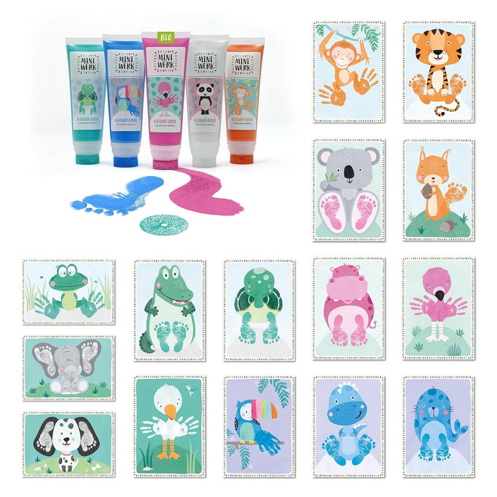 Набор для отпечатков рук и ног малыша Miniwerk большой, 0–1,5 года, органическая краска 5 цветов, 30 картинок Киев - изображение 1