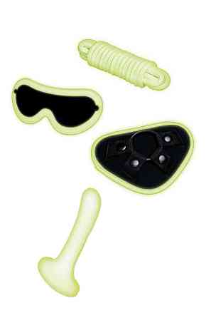 Набір БДСМ Whipsmart Glow In The Dark страпон, маска на очі, мотузка, флуоресцентні Sex Aura Київ