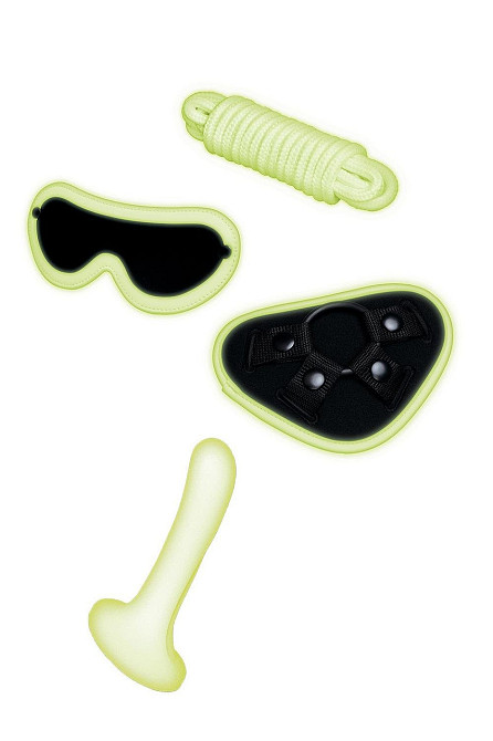 Набір БДСМ Whipsmart Glow In The Dark страпон, маска на очі, мотузка, флуоресцентні Sex Aura Київ - фото 1