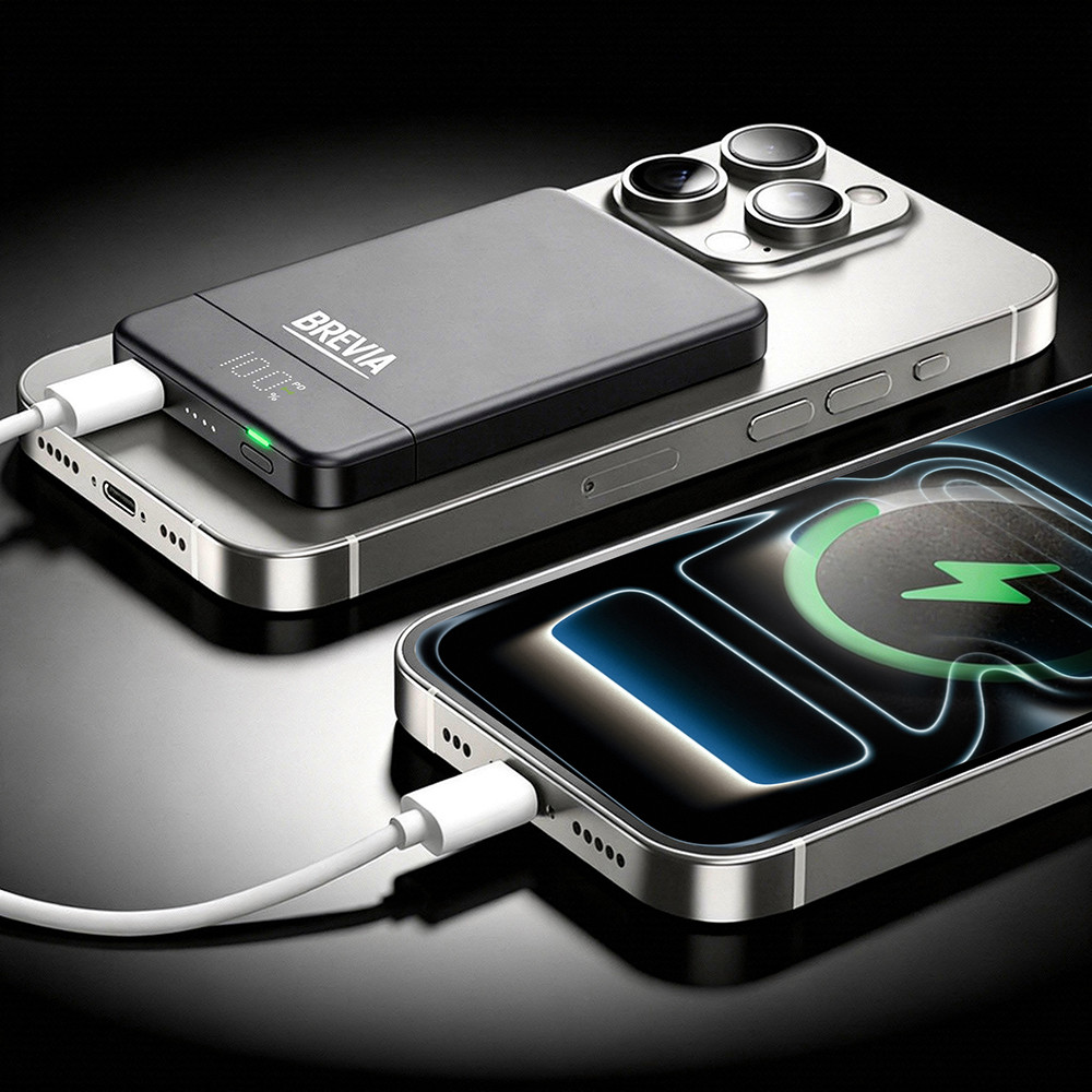 Повербанк (Power Bank) Brevia ePower 5000mAh MagSafe SuperSlim PD20W, Qі15W LCD чорний Львів - фото 8