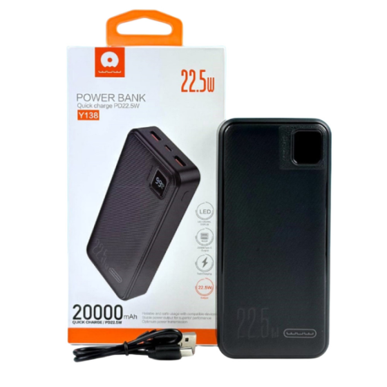 Павербанк 20000 mAh WUW Y138 PD22.5W + QC с дисплеем быстрой зарядкой 2 USB-A + Type-C power bank повербанк Одесса