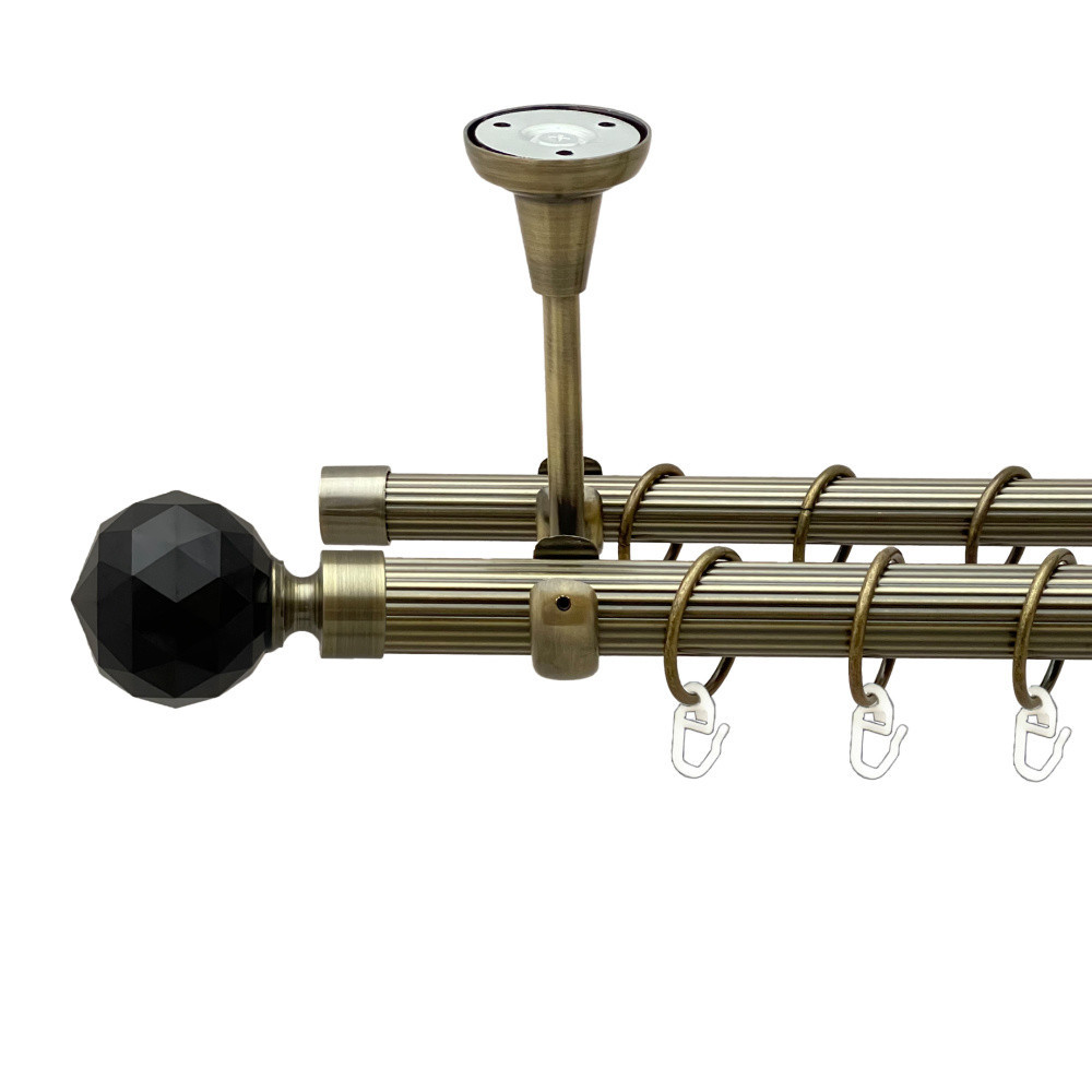 Карниз Orvit Люміера Неро металевий дворядний відкритий до стелі рифлена труба кільце металеве Антик 25\19 мм Львов - изображение 1