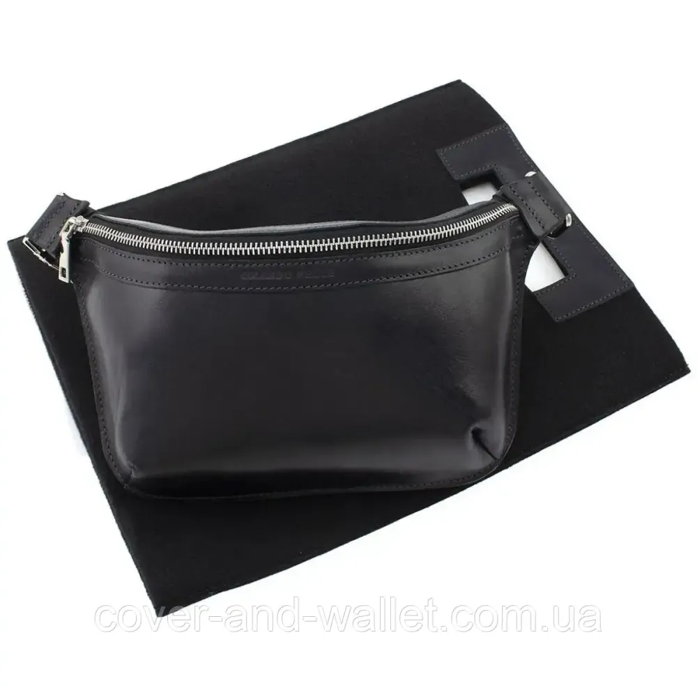 Модная женская сумка бананка из натуральной кожи черного цвета Grande Pelle 743610 Киев - изображение 10