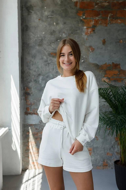 Костюм спортивний жіночий худі з шортами Молочний XS-S Харків - фото 1