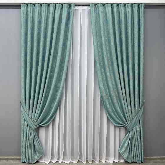 Комплект готових штор VR-Textil Жакард Sultan YL № 1292ш Бірюзовий 130х250 см 2 шт (39-0076) Київ