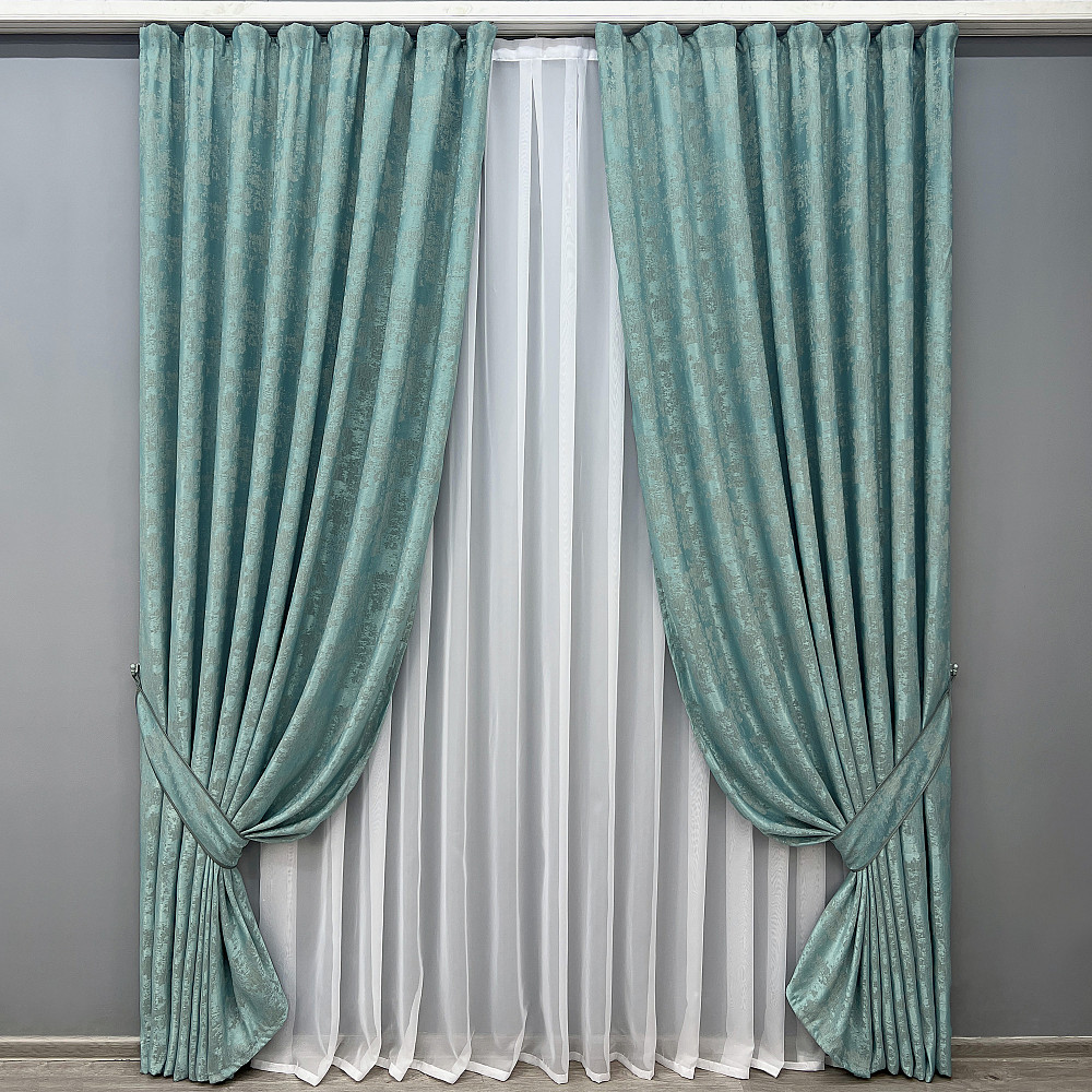 Комплект готовых штор VR-Textil Жаккард Sultan YL № 1292ш Бирюзовый 130×250 см 2 шт (39-0076) Киев - изображение 2