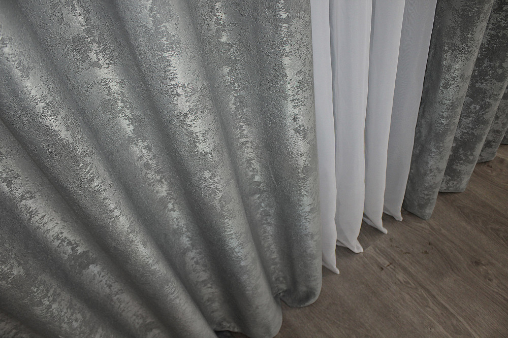 Комплект штор на люверсах VR-Textil Жаккард Sultan YL № 1212ш Серый 150х250 см 2 шт (37-0054) Киев - изображение 7
