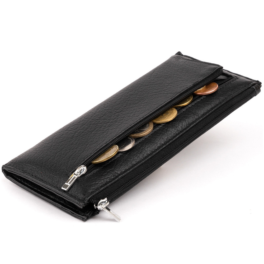 Горизонтальний тонкий гаманець зі шкіри унісекс ST Leather 19324 Чорний Київ - фото 4