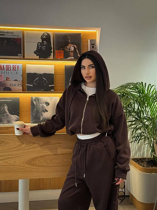 Жіночий стильний повсякденний оверсайз костюм двійка тринитка петля Шоколад Одеса - фото 2