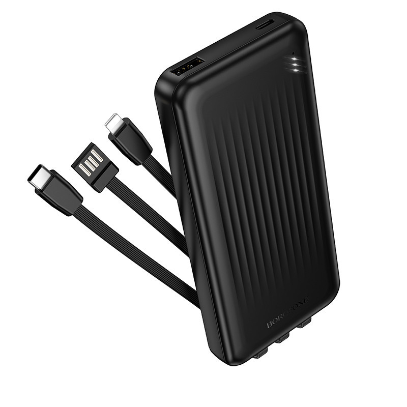 Внешний аккумулятор BOROFONE BJ79 Clever power bank with 3 cables(10000mAh) Black Киев - изображение 1
