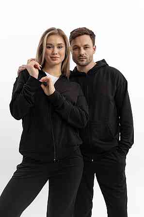 Спортивный костюм унисекс из двунити чёрный с капюшоном для дома, весны, осени, на каждый день Львов