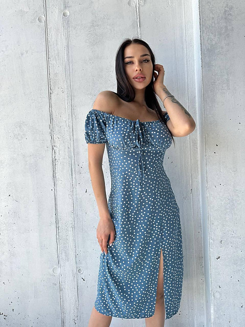 Женское стильное романтичное платье в мелкий горошек софт Джинс, 46/48 Одесса - изображение 1