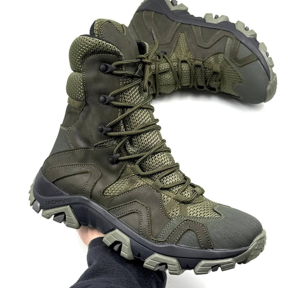 Тактичні берці чоловічі олива CRAZY HORSE літні з сіткою, замшем і підошвою TR Львів - фото 7