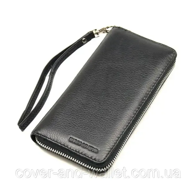 Кожаный кошелек черного цвета на молнии Marco Coverna 7002-1 Киев - изображение 1