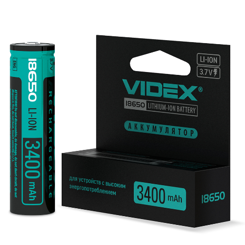 Акумулятор 18650 Li-lon 1,7 В 3400mAh захист (бл-1шт) Videx Житомир