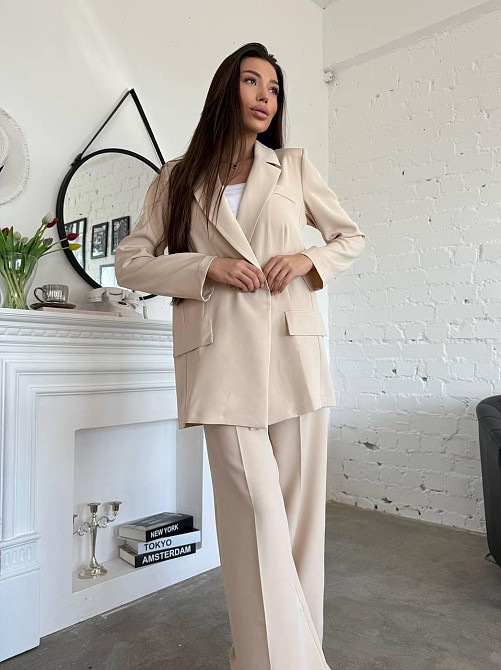 Женский классический брючный костюм двойка: пиджак и брюки креп-костюмка Беж, 50/52 Одесса - изображение 4